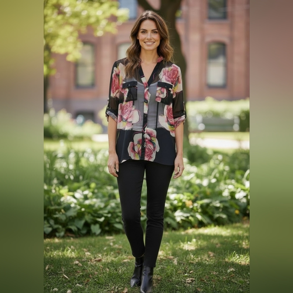 2 For $10 Candies Sheer Button Down Floral Blouse